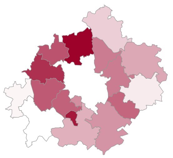 Mapa z rozkładem frekwencji w powiecie poznańskim